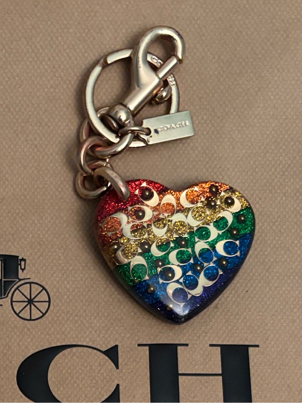 Coach Multicolor Crystal Heart Bag Charm